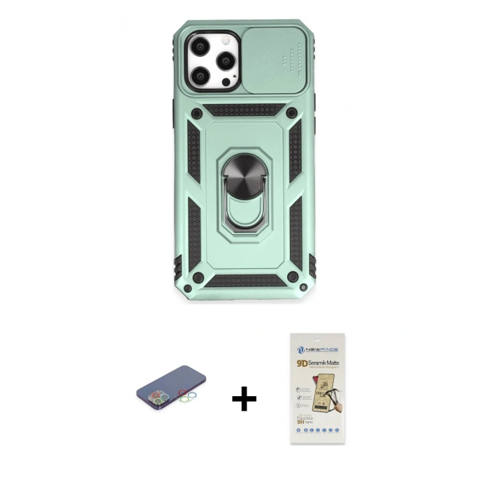 MARSİLYAN™- iPhone 12 Pro Max Kılıf Ahenk Klasik - Siyah Mat Seramik Nano Ekran Koruyucu + Renkli Kamera Lens Koruma Cam - MI
