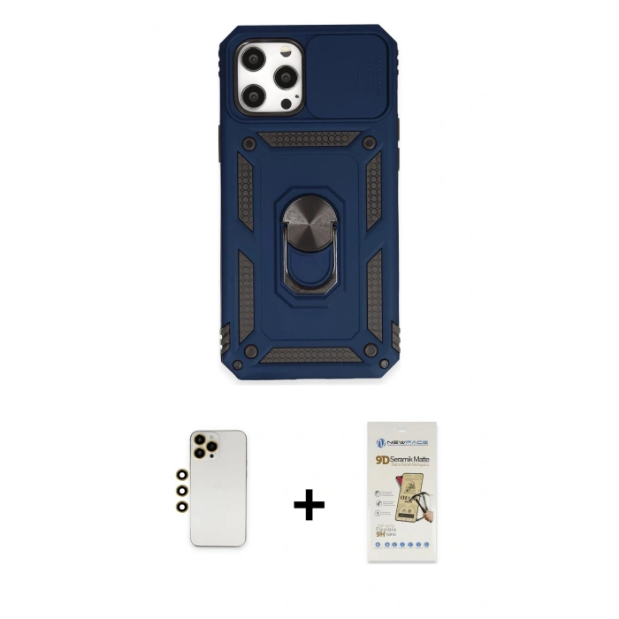 MARSİLYAN™- iPhone 12 Pro Max Kılıf Ahenk Klasik - Siyah Mat Seramik Nano Ekran Koruyucu + Shine Kamera Lens - GD