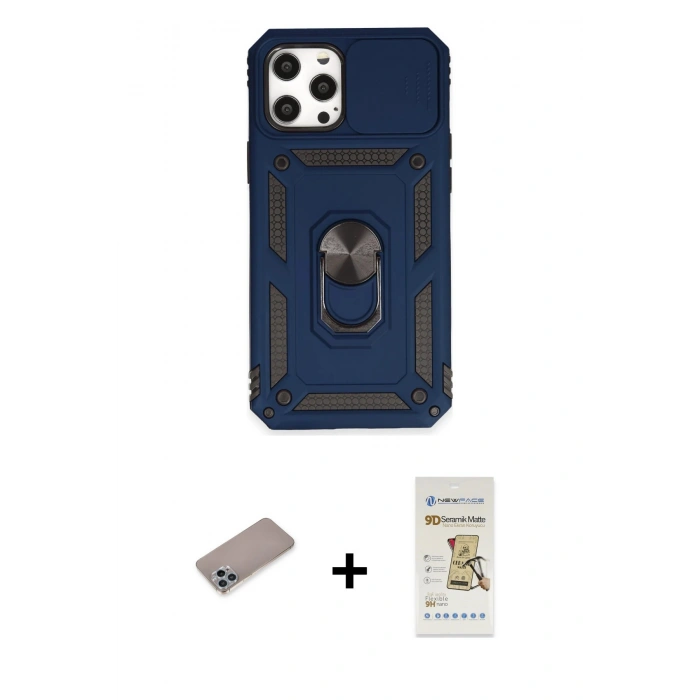 MARSİLYAN™- iPhone 12 Pro Max Kılıf Ahenk Klasik - Siyah Mat Seramik Nano Ekran Koruyucu + Shine Kamera Lens Koruma Cam - SABE