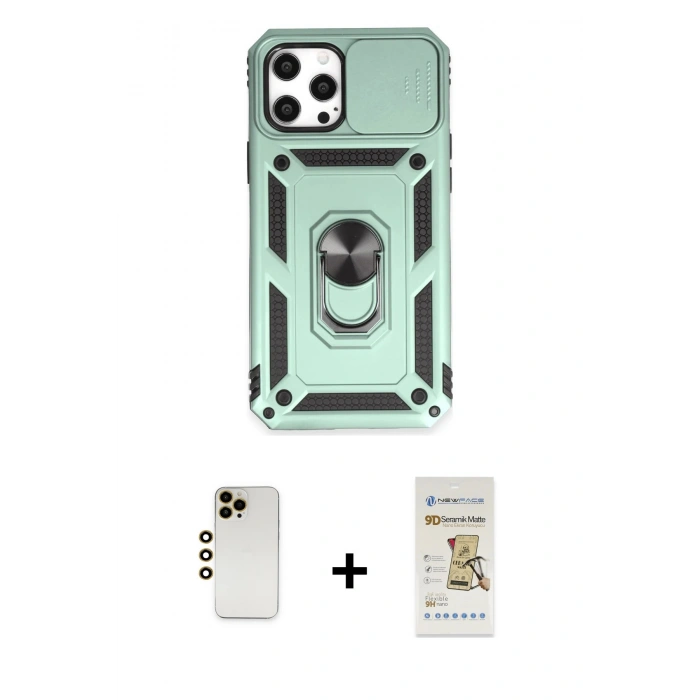 MARSİLYAN™- iPhone 12 Pro Max Kılıf Ahenk Klasik - Siyah Mat Seramik Nano Ekran Koruyucu + Shine Kamera Lens - GD