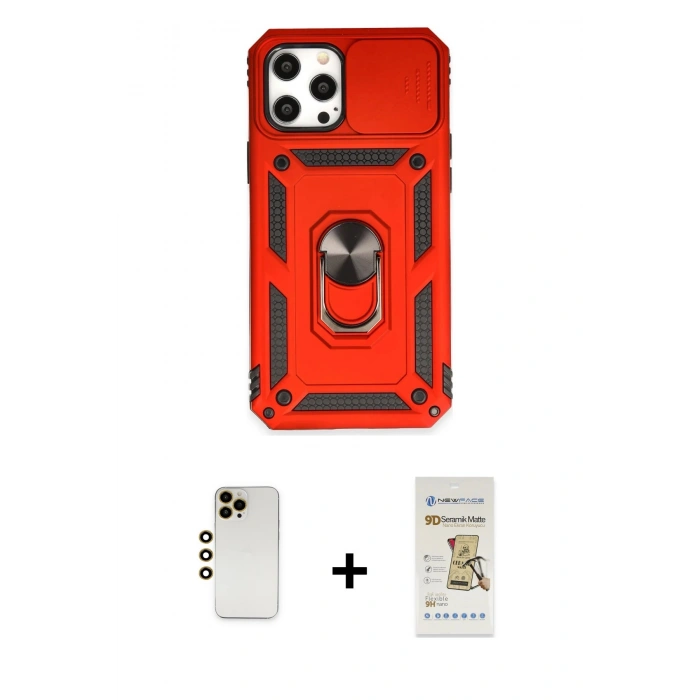 MARSİLYAN™- iPhone 12 Pro Max Kılıf Ahenk Klasik - Siyah Mat Seramik Nano Ekran Koruyucu + Shine Kamera Lens - GD