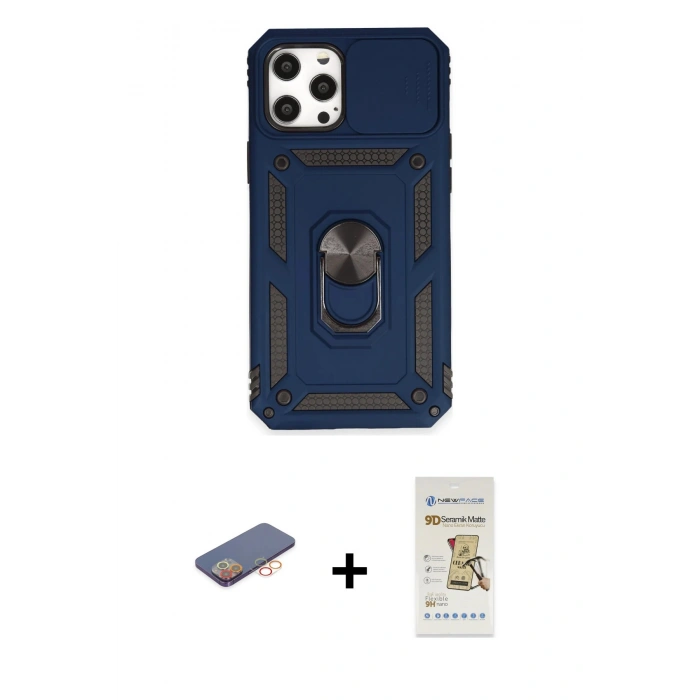MARSİLYAN™- iPhone 12 Pro Max Kılıf Ahenk Klasik - Siyah Mat Seramik Nano Ekran Koruyucu + Renkli Kamera Lens Koruma Cam - TU
