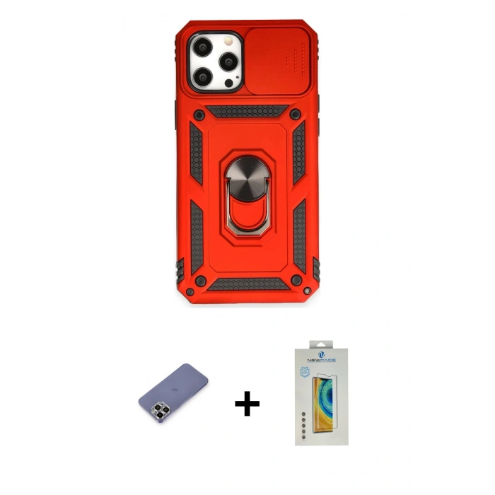 MARSİLYAN™- iPhone 12 Pro Max Kılıf Ahenk Klasik - Siyah Polymer Nano Ekran Koruyucu + Metal Kamera Lens Koruma Cam - GD