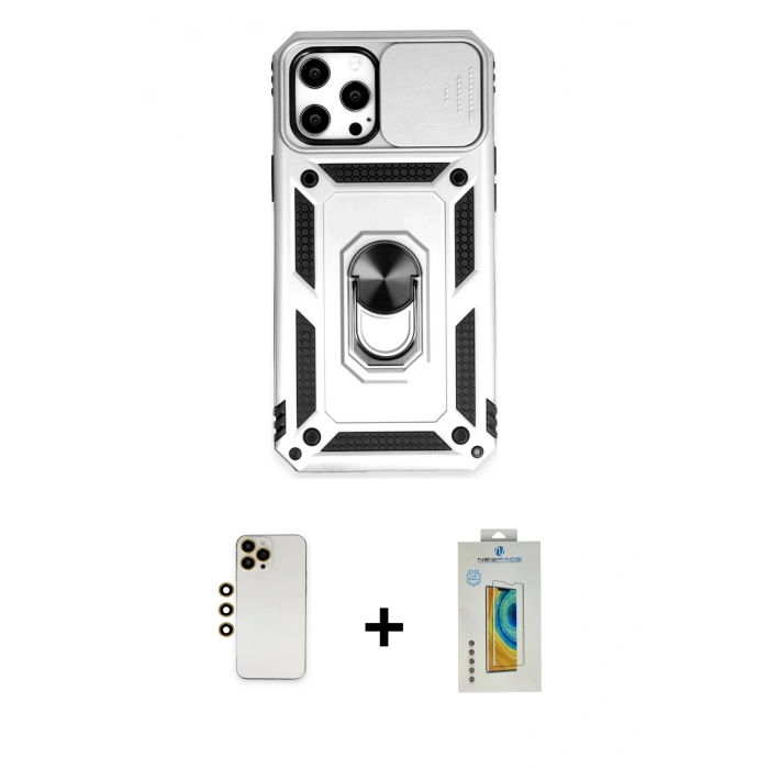 MARSİLYAN™- iPhone 12 Pro Max Kılıf Ahenk Klasik - Siyah Polymer Nano Ekran Koruyucu + Shine Kamera Lens - GD