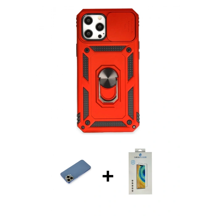 MARSİLYAN™- iPhone 12 Pro Max Kılıf Ahenk Klasik - Siyah Polymer Nano Ekran Koruyucu + Gold Shine Kamera Lens Koruma Cam