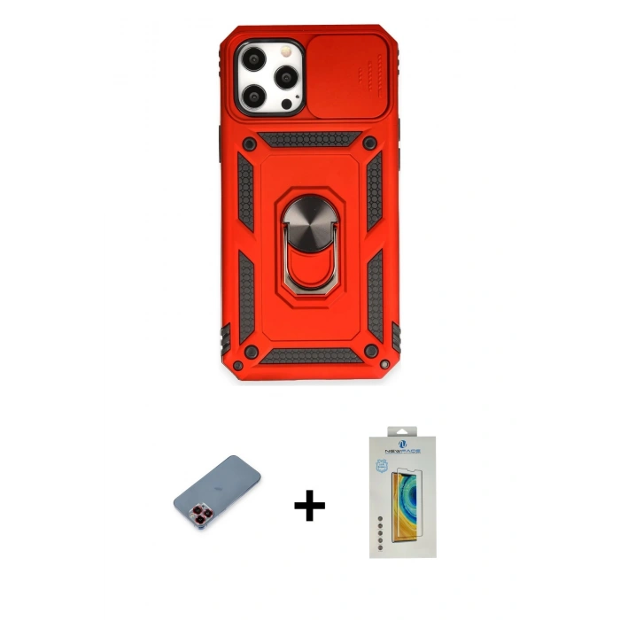 MARSİLYAN™- iPhone 12 Pro Max Kılıf Ahenk Klasik - Siyah Polymer Nano Ekran Koruyucu + Metal Kamera Lens Koruma Cam - KI