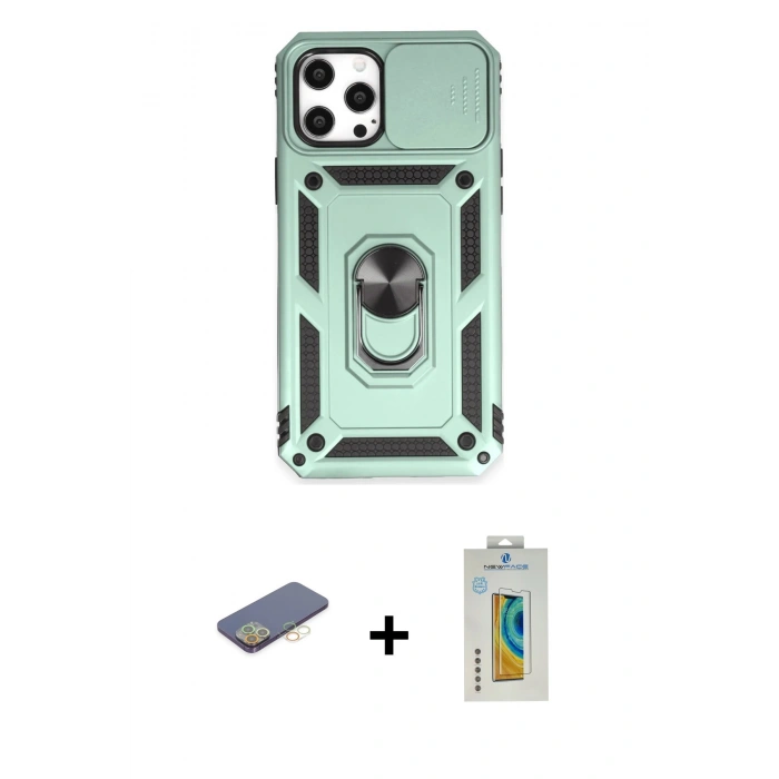MARSİLYAN™- iPhone 12 Pro Max Kılıf Ahenk Klasik - Siyah Polymer Nano Ekran Koruyucu + Renkli Kamera Lens Koruma Cam - SI