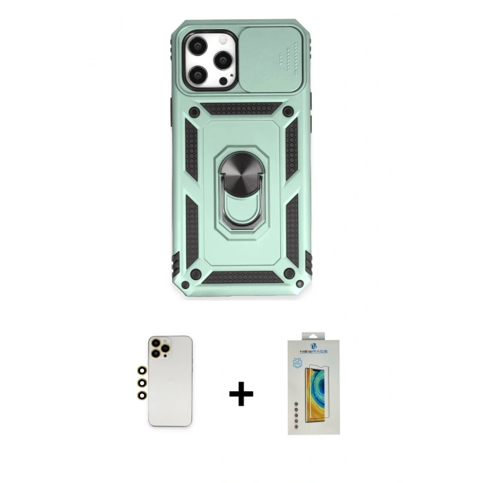 MARSİLYAN™- iPhone 12 Pro Max Kılıf Ahenk Klasik - Siyah Polymer Nano Ekran Koruyucu + Shine Kamera Lens - GD
