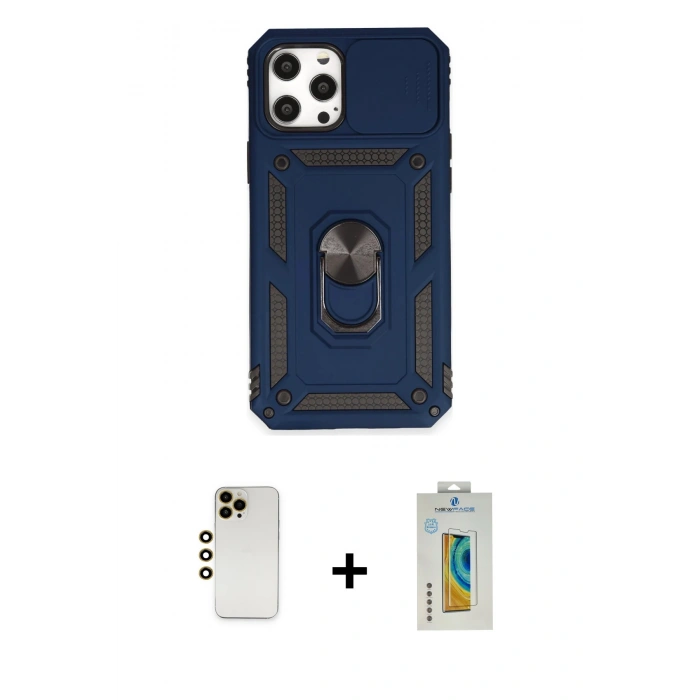 MARSİLYAN™- iPhone 12 Pro Max Kılıf Ahenk Klasik - Siyah Polymer Nano Ekran Koruyucu + Shine Kamera Lens - GD
