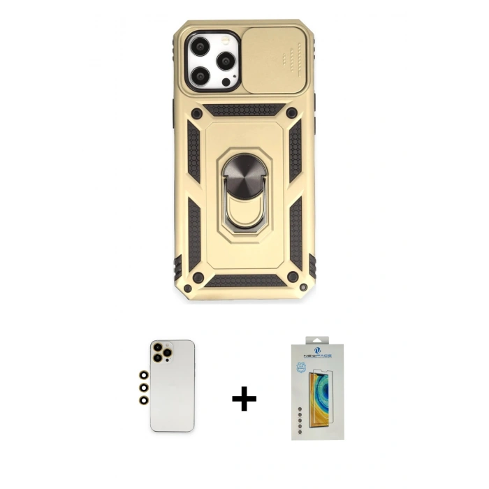 MARSİLYAN™- iPhone 12 Pro Max Kılıf Ahenk Klasik - Siyah Polymer Nano Ekran Koruyucu + Shine Kamera Lens - GD