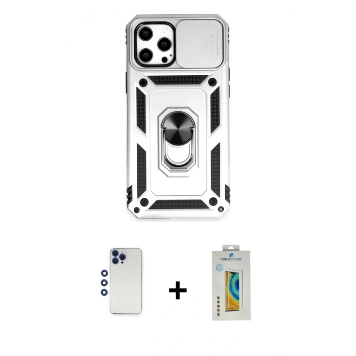MARSİLYAN™- iPhone 12 Pro Max Kılıf Ahenk Klasik - Siyah Polymer Nano Ekran Koruyucu + Shine Kamera Lens - LT
