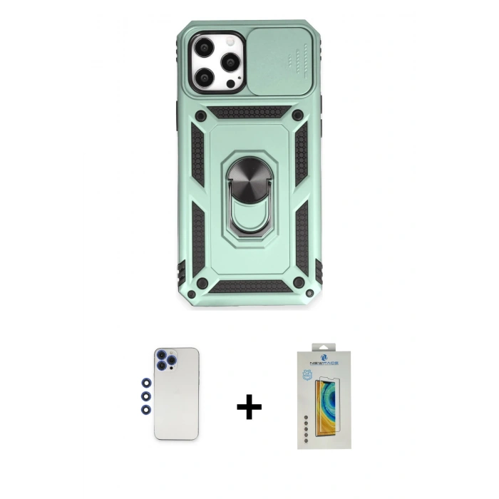 MARSİLYAN™- iPhone 12 Pro Max Kılıf Ahenk Klasik - Siyah Polymer Nano Ekran Koruyucu + Shine Kamera Lens - LT