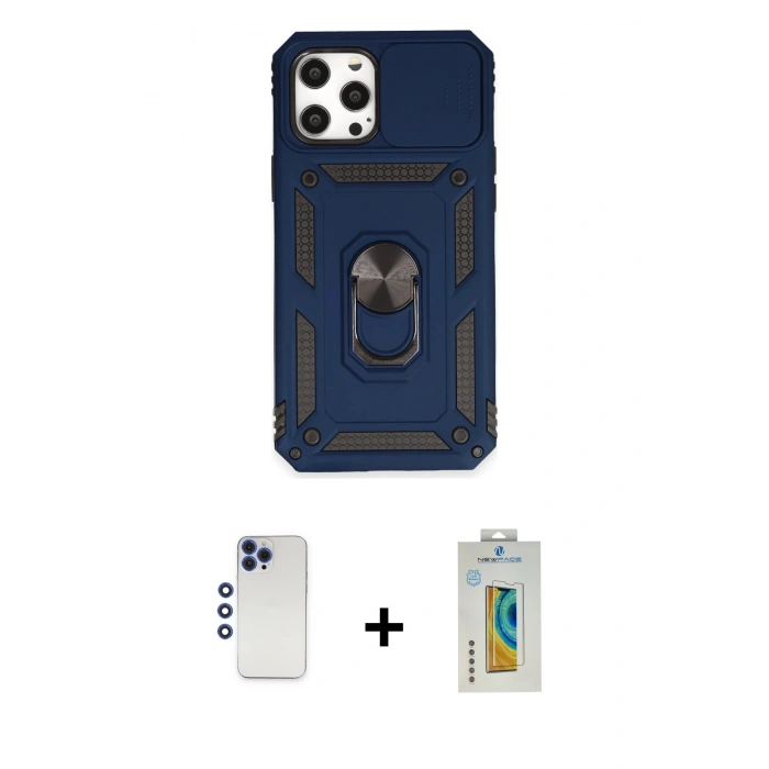 MARSİLYAN™- iPhone 12 Pro Max Kılıf Ahenk Klasik - Siyah Polymer Nano Ekran Koruyucu + Shine Kamera Lens - LT