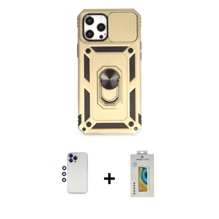 MARSİLYAN™- iPhone 12 Pro Max Kılıf Ahenk Klasik - Siyah Polymer Nano Ekran Koruyucu + Shine Kamera Lens - LT