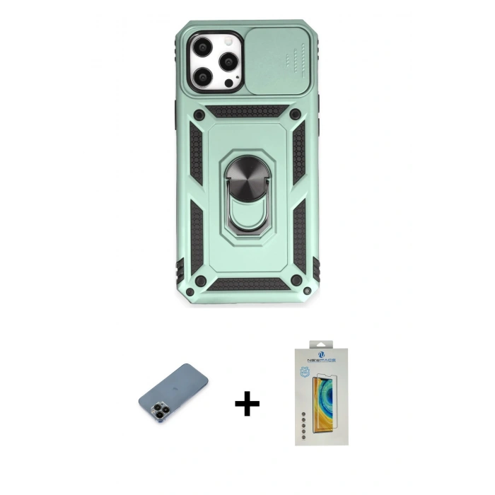 MARSİLYAN™- iPhone 12 Pro Max Kılıf Ahenk Klasik - Siyah Polymer Nano Ekran Koruyucu + Shine Kamera Lens Koruma Cam - SH