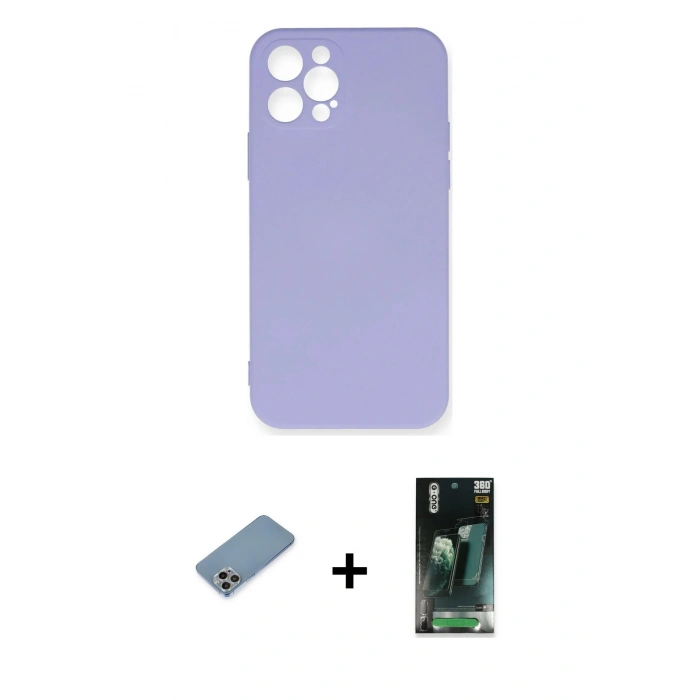 MARSİLYAN™- iPhone 12 Pro Max Kılıf Ahenk Serisi - Şeffaf 360 Full Body Arka Koruyucu + Shine Kamera Lens Koruma Cam - GI
