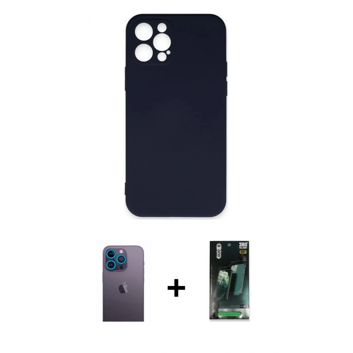 MARSİLYAN™- iPhone 12 Pro Max Kılıf Ahenk Serisi - Şeffaf 360 Full Body Arka Koruyucu + Neon Fosforlu Kamera Lens - MI