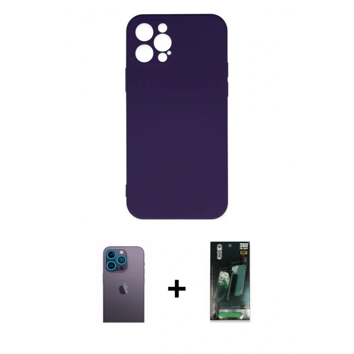MARSİLYAN™- iPhone 12 Pro Max Kılıf Ahenk Serisi - Şeffaf 360 Full Body Arka Koruyucu + Neon Fosforlu Kamera Lens - MI