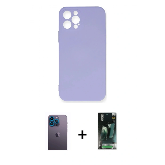 MARSİLYAN™- iPhone 12 Pro Max Kılıf Ahenk Serisi - Şeffaf 360 Full Body Arka Koruyucu + Neon Fosforlu Kamera Lens - MI