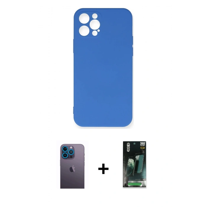 MARSİLYAN™- iPhone 12 Pro Max Kılıf Ahenk Serisi - Şeffaf 360 Full Body Arka Koruyucu + Neon Fosforlu Kamera Lens - MI