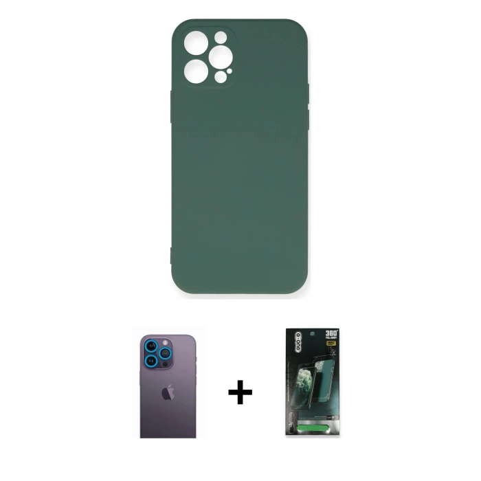 MARSİLYAN™- iPhone 12 Pro Max Kılıf Ahenk Serisi - Şeffaf 360 Full Body Arka Koruyucu + Neon Fosforlu Kamera Lens - MI