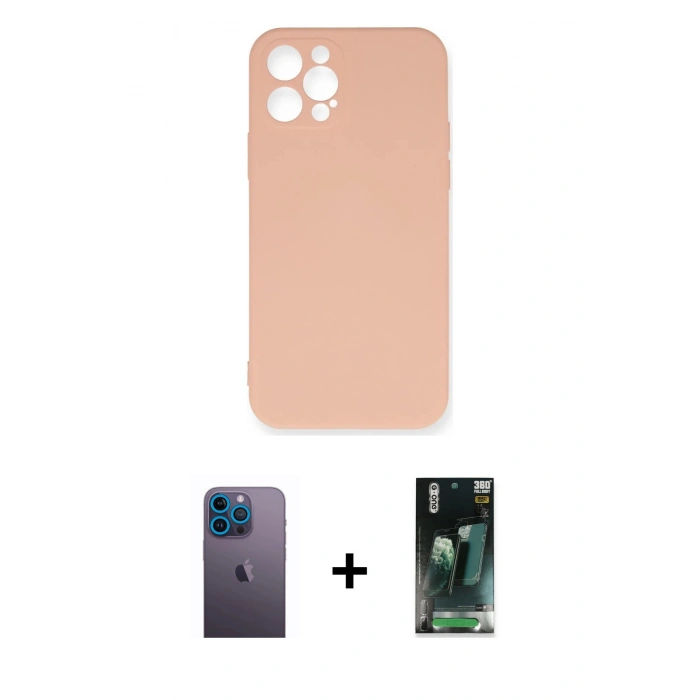 MARSİLYAN™- iPhone 12 Pro Max Kılıf Ahenk Serisi - Şeffaf 360 Full Body Arka Koruyucu + Neon Fosforlu Kamera Lens - MI