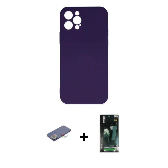 MARSİLYAN™- iPhone 12 Pro Max Kılıf Ahenk Serisi - Şeffaf 360 Full Body Arka Koruyucu + Renkli Kamera Lens Koruma Cam - MI