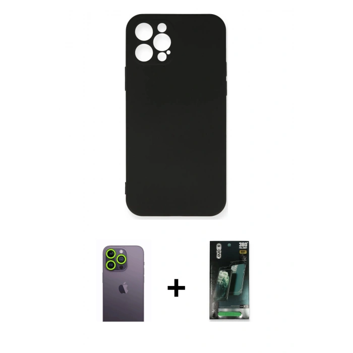 MARSİLYAN™- iPhone 12 Pro Max Kılıf Ahenk Serisi - Şeffaf 360 Full Body Arka Koruyucu + Neon Fosforlu Kamera Lens - YL