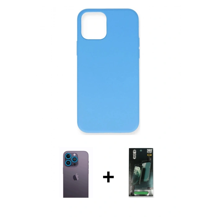 MARSİLYAN™- iPhone 12 Pro Max Kılıf Ahenk Serisi - Şeffaf 360 Full Body Arka Koruyucu + Neon Fosforlu Kamera Lens - MI