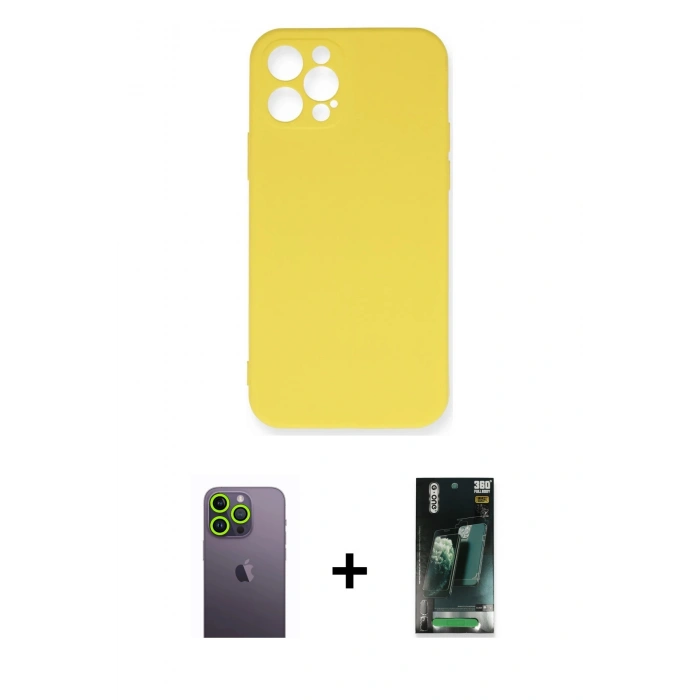 MARSİLYAN™- iPhone 12 Pro Max Kılıf Ahenk Serisi - Şeffaf 360 Full Body Arka Koruyucu + Neon Fosforlu Kamera Lens - YL