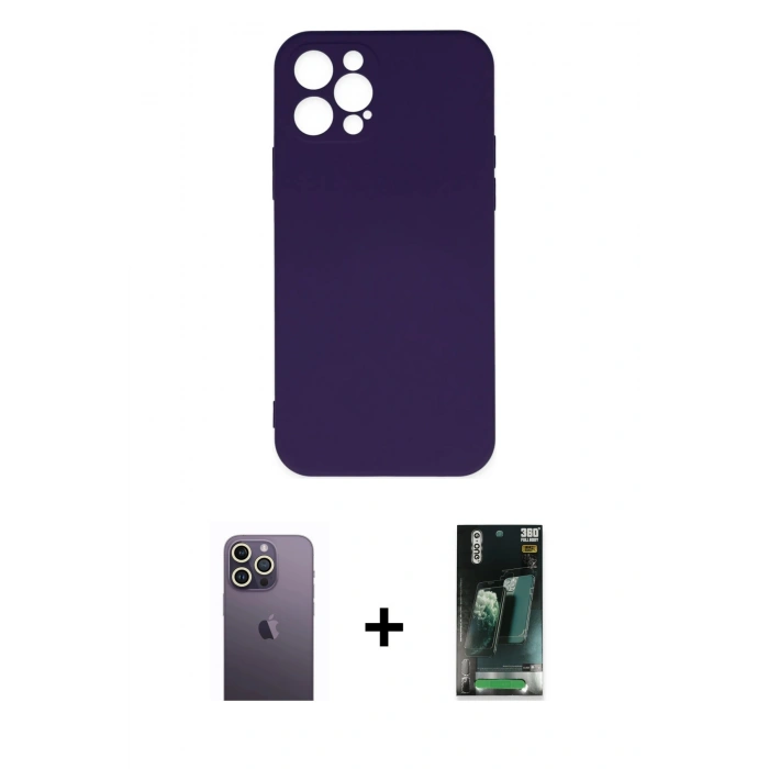 MARSİLYAN™- iPhone 12 Pro Max Kılıf Ahenk Serisi - Şeffaf 360 Full Body Arka Koruyucu + Neon Fosforlu Kamera Lens - BZ