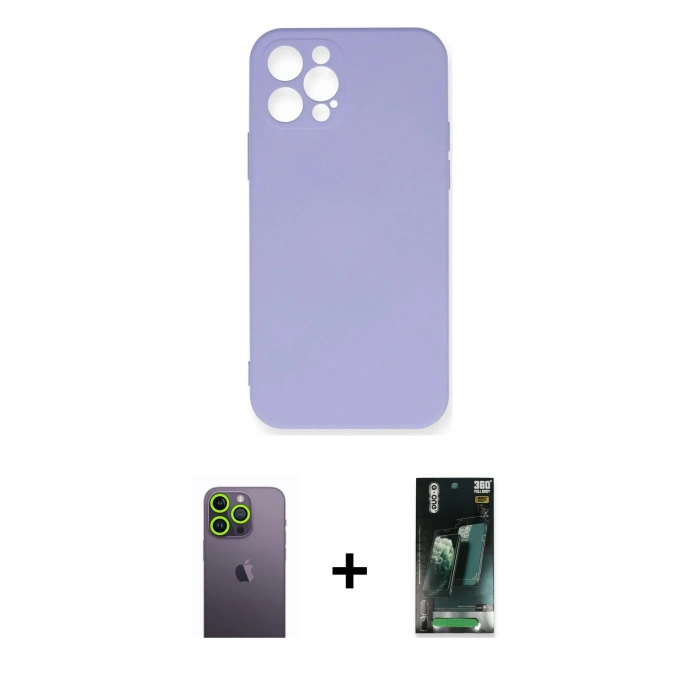 MARSİLYAN™- iPhone 12 Pro Max Kılıf Ahenk Serisi - Şeffaf 360 Full Body Arka Koruyucu + Neon Fosforlu Kamera Lens - YL