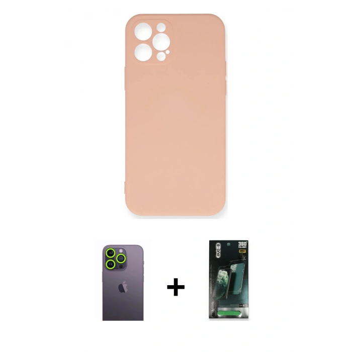 MARSİLYAN™- iPhone 12 Pro Max Kılıf Ahenk Serisi - Şeffaf 360 Full Body Arka Koruyucu + Neon Fosforlu Kamera Lens - YL