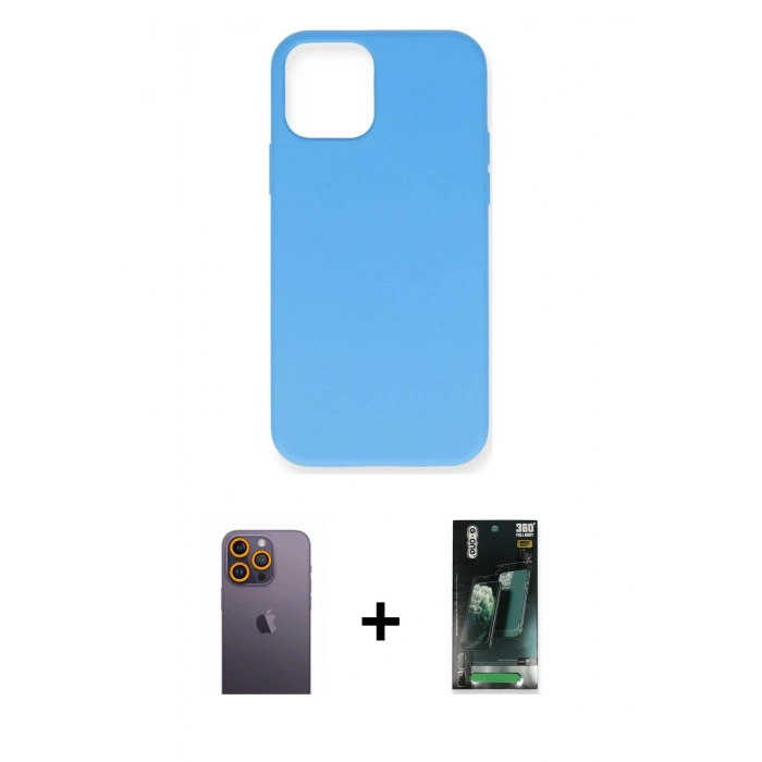 MARSİLYAN™- iPhone 12 Pro Max Kılıf Ahenk Serisi - Şeffaf 360 Full Body Arka Koruyucu + Neon Fosforlu Kamera Lens - SI