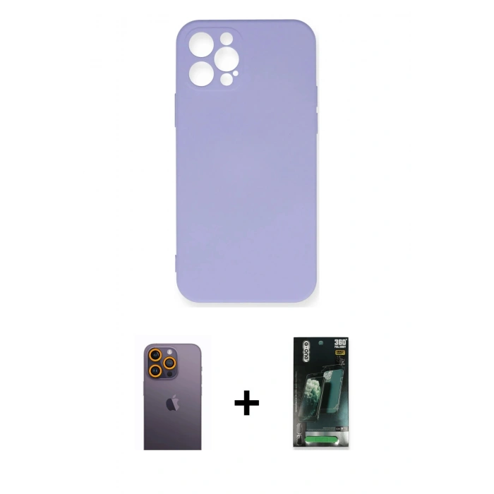 MARSİLYAN™- iPhone 12 Pro Max Kılıf Ahenk Serisi - Şeffaf 360 Full Body Arka Koruyucu + Neon Fosforlu Kamera Lens - SI