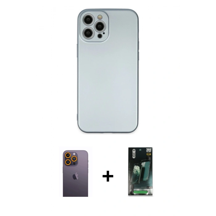 MARSİLYAN™- iPhone 12 Pro Max Kılıf Ahenk Serisi - Şeffaf 360 Full Body Arka Koruyucu + Neon Fosforlu Kamera Lens - SI