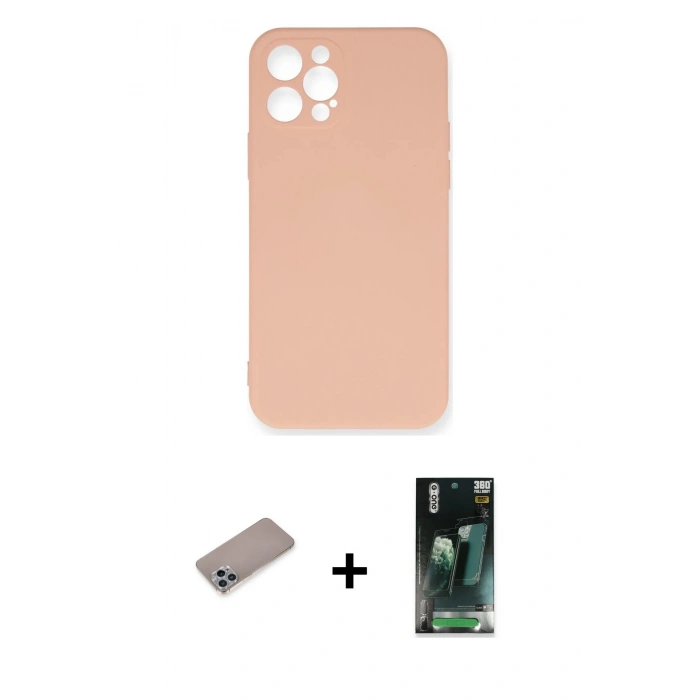 MARSİLYAN™- iPhone 12 Pro Max Kılıf Ahenk Serisi - Şeffaf 360 Full Body Arka Koruyucu + Shine Kamera Lens Koruma Cam - SABE