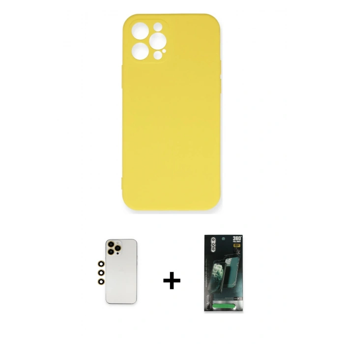 MARSİLYAN™- iPhone 12 Pro Max Kılıf Ahenk Serisi - Şeffaf 360 Full Body Arka Koruyucu + Shine Kamera Lens - GD