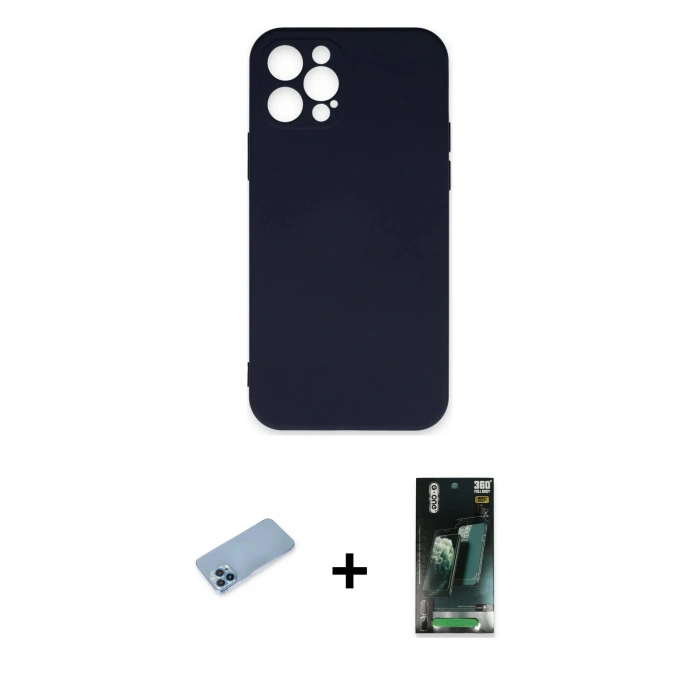 MARSİLYAN™- iPhone 12 Pro Max Kılıf Ahenk Serisi - Şeffaf 360 Full Body Arka Koruyucu + Shine Kamera Lens Koruma Cam - MI