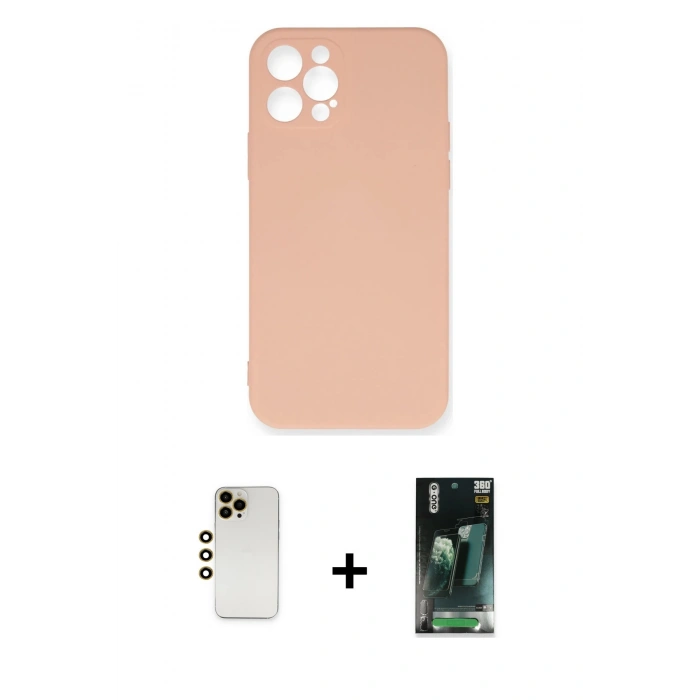 MARSİLYAN™- iPhone 12 Pro Max Kılıf Ahenk Serisi - Şeffaf 360 Full Body Arka Koruyucu + Shine Kamera Lens - GD