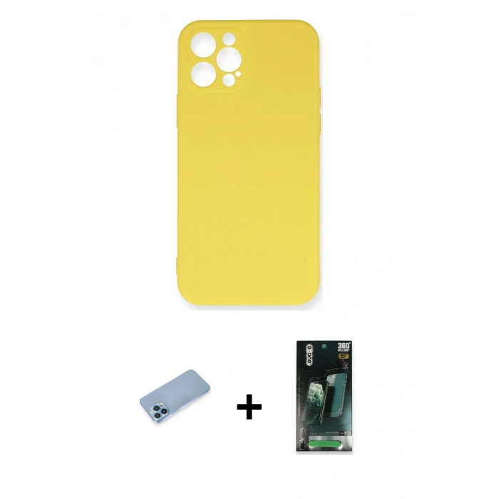 MARSİLYAN™- iPhone 12 Pro Max Kılıf Ahenk Serisi - Şeffaf 360 Full Body Arka Koruyucu + Shine Kamera Lens Koruma Cam - MI