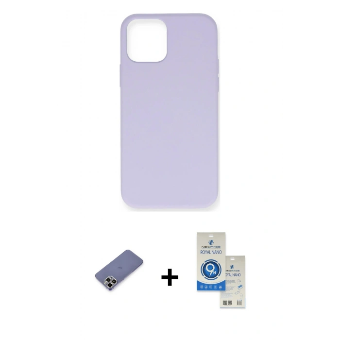 MARSİLYAN™- iPhone 12 Pro Max Kılıf Ahenk Serisi - Şeffaf Royal Nano Ekran Koruyucu + Metal Kamera Lens Koruma Cam - GD