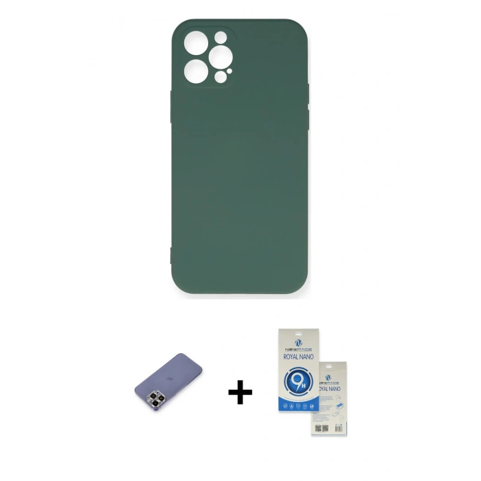 MARSİLYAN™- iPhone 12 Pro Max Kılıf Ahenk Serisi - Şeffaf Royal Nano Ekran Koruyucu + Metal Kamera Lens Koruma Cam - GD
