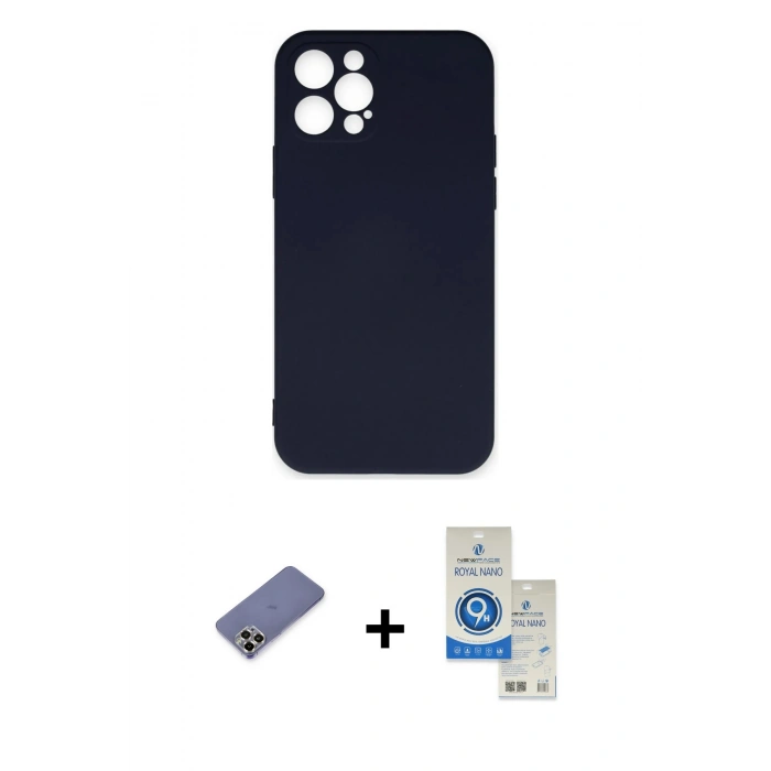 MARSİLYAN™- iPhone 12 Pro Max Kılıf Ahenk Serisi - Şeffaf Royal Nano Ekran Koruyucu + Metal Kamera Lens Koruma Cam - GD