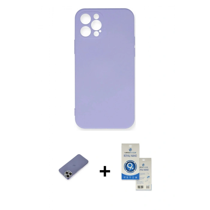 MARSİLYAN™- iPhone 12 Pro Max Kılıf Ahenk Serisi - Şeffaf Royal Nano Ekran Koruyucu + Metal Kamera Lens Koruma Cam - GD
