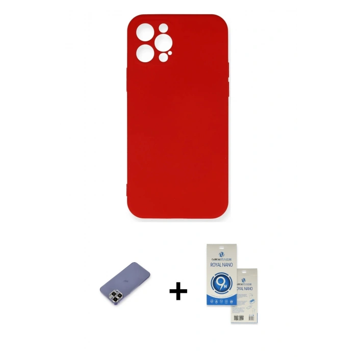 MARSİLYAN™- iPhone 12 Pro Max Kılıf Ahenk Serisi - Şeffaf Royal Nano Ekran Koruyucu + Metal Kamera Lens Koruma Cam - GD