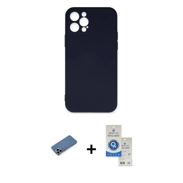 MARSİLYAN™- iPhone 12 Pro Max Kılıf Ahenk Serisi - Şeffaf Royal Nano Ekran Koruyucu + Shine Kamera Lens Koruma Cam - GD