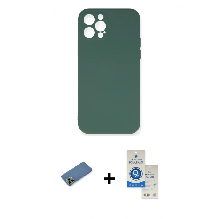 MARSİLYAN™- iPhone 12 Pro Max Kılıf Ahenk Serisi - Şeffaf Royal Nano Ekran Koruyucu + Shine Kamera Lens Koruma Cam - GD