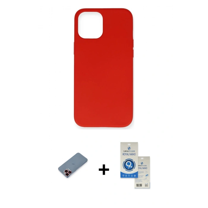 MARSİLYAN™- iPhone 12 Pro Max Kılıf Ahenk Serisi - Şeffaf Royal Nano Ekran Koruyucu + Metal Kamera Lens Koruma Cam - KI
