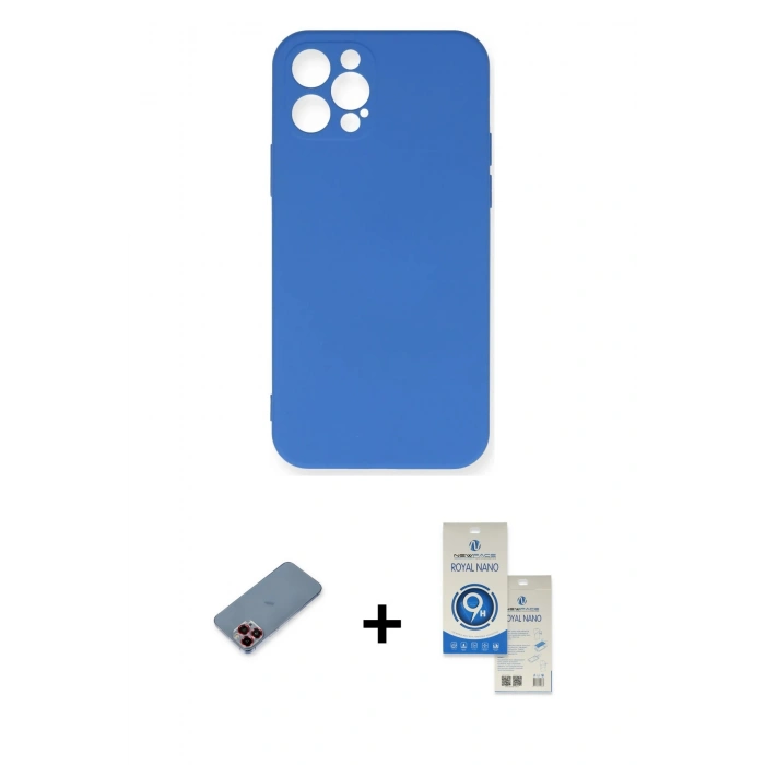 MARSİLYAN™- iPhone 12 Pro Max Kılıf Ahenk Serisi - Şeffaf Royal Nano Ekran Koruyucu + Metal Kamera Lens Koruma Cam - KI